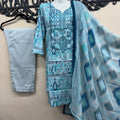 Blue Printed 3-Piece Lawn Suit with Embroidered Neck & Chiffon Dupatta
