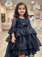 Beautiful Navy Blue Fancy Tail Dress for Baby Girls