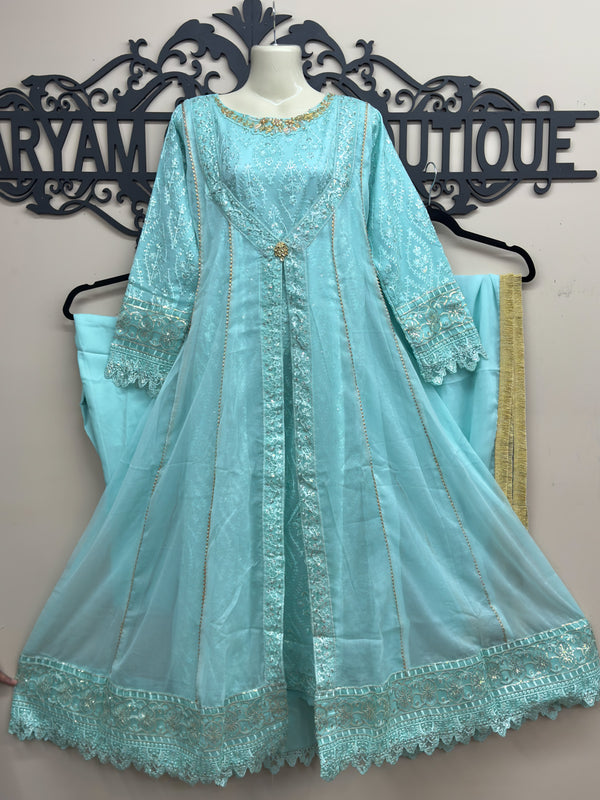 Elegant 3-Piece Chiffon Embroidered Long Dress