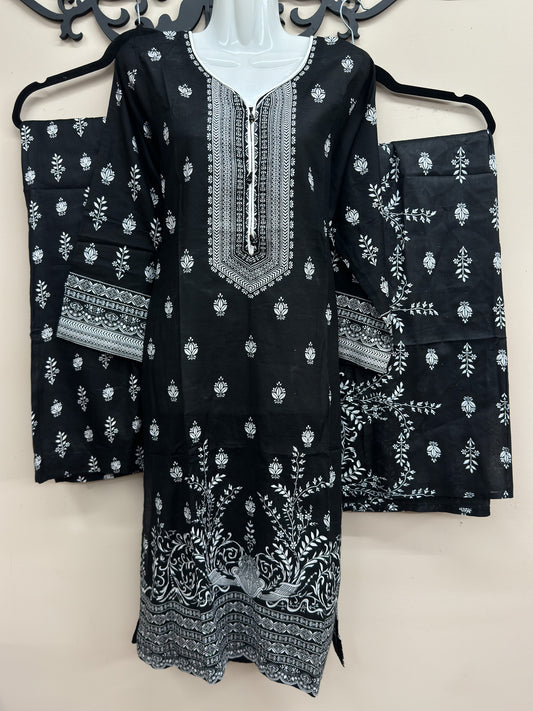 3-Piece Lawn Printed Outfit BLACK*