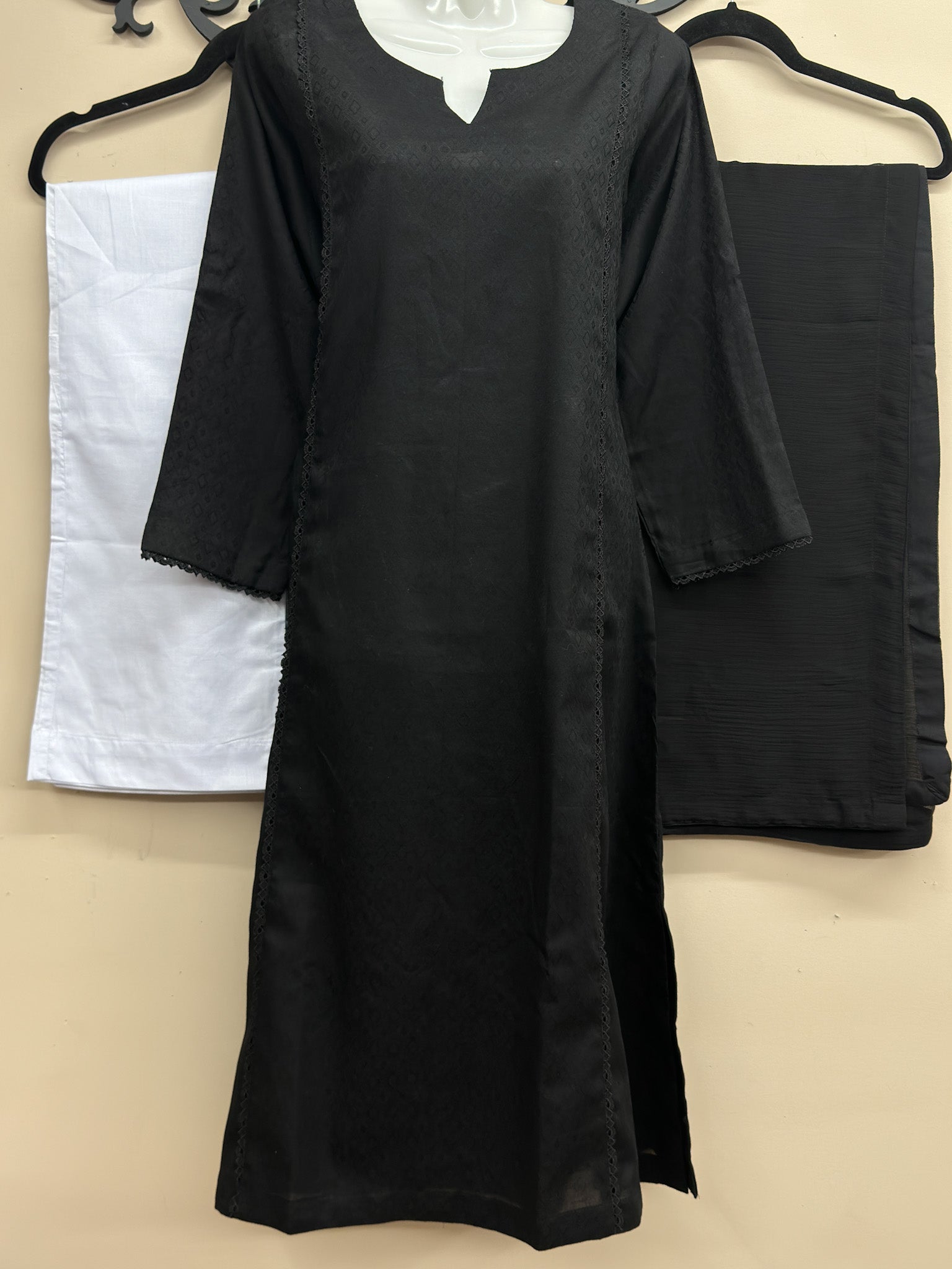 3-Piece Cotton Lawn Outfit BLACK
