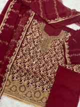 Unstitched 3-Piece Outfit in Mehroon