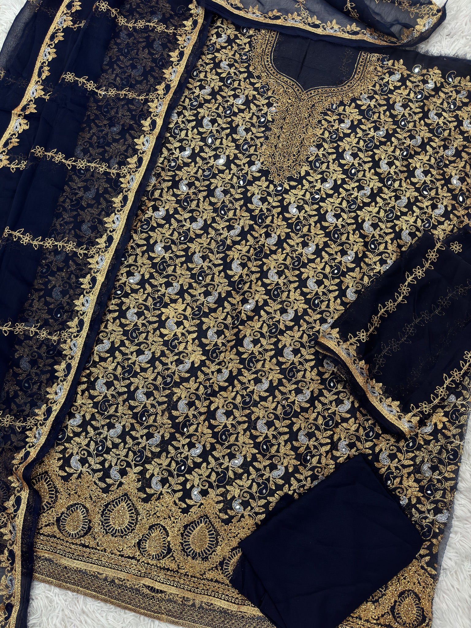 Unstitched 3-Piece Outfit in Navy Blue