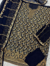 Unstitched 3-Piece Outfit in Navy Blue