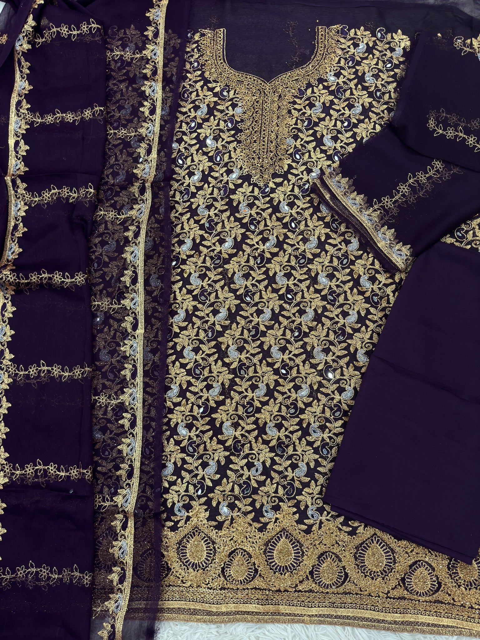 Unstitched 3-Piece Outfit in Dark Purple