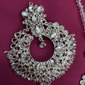 Elegant Earrings and Tikka Set – Silver Kundan Chandbali Design