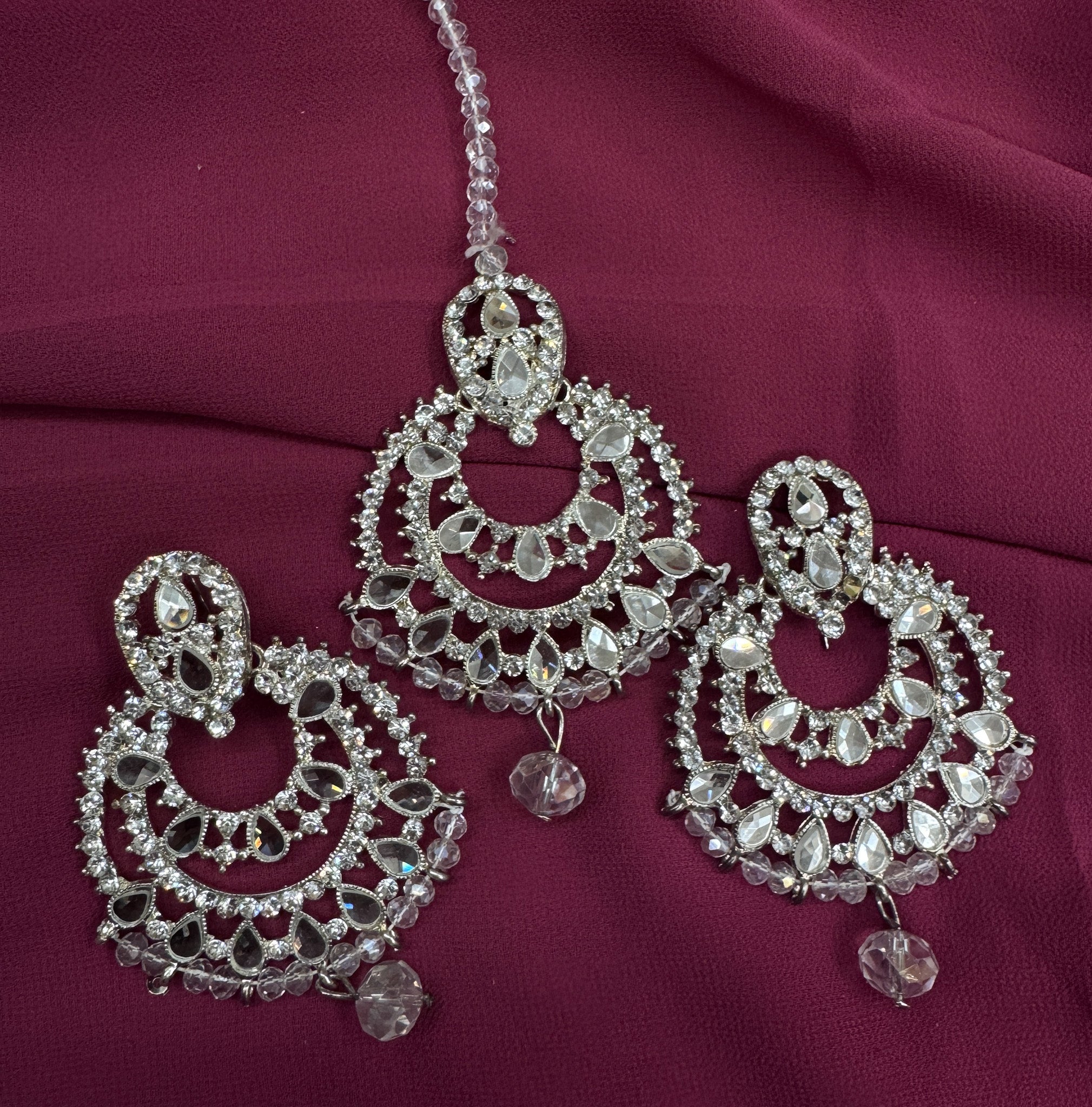 Exquisite Kundan Chandbali Silver Set