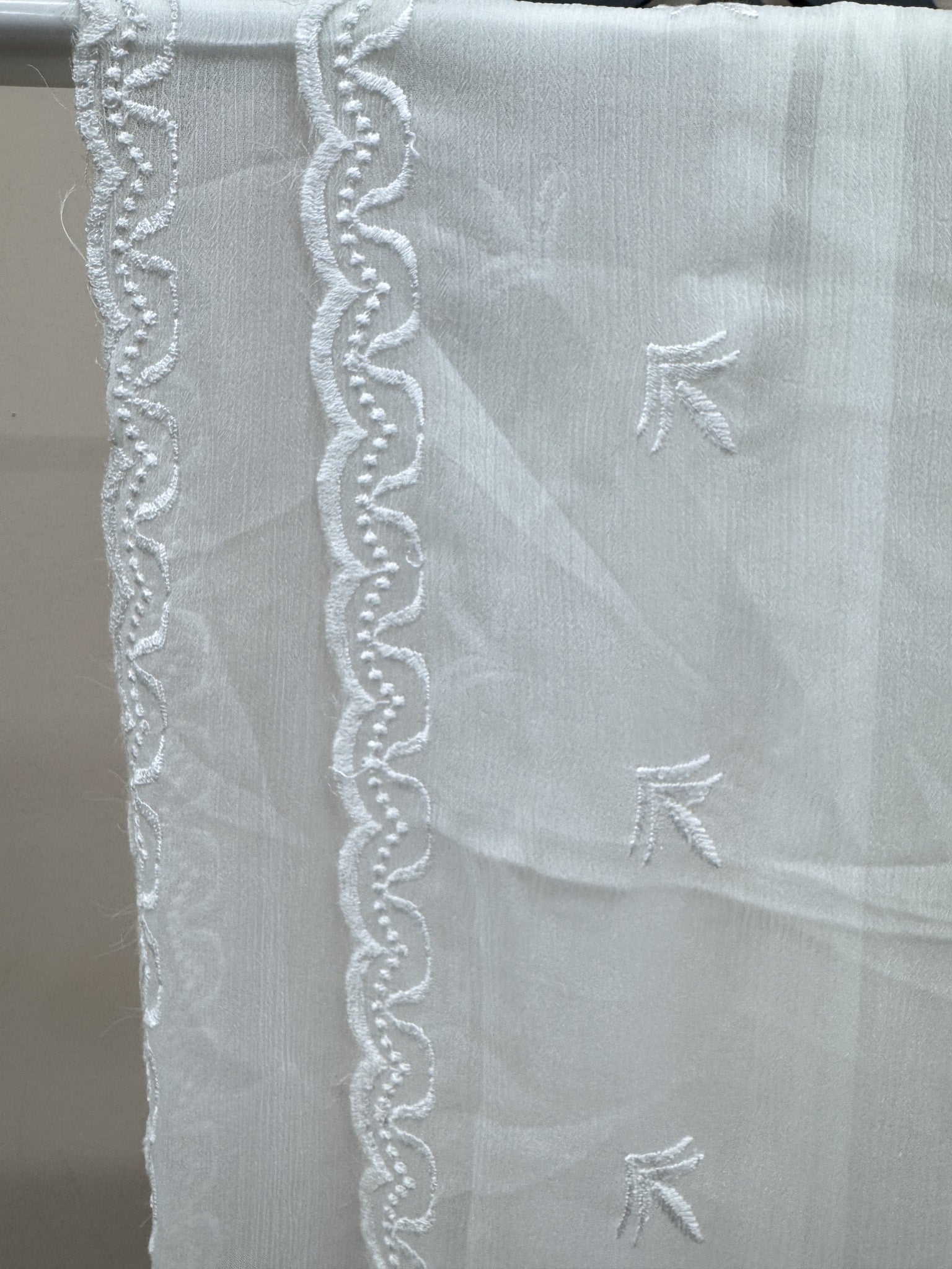 Elegant Sheer Chiffon Embroidered Dupatta - White