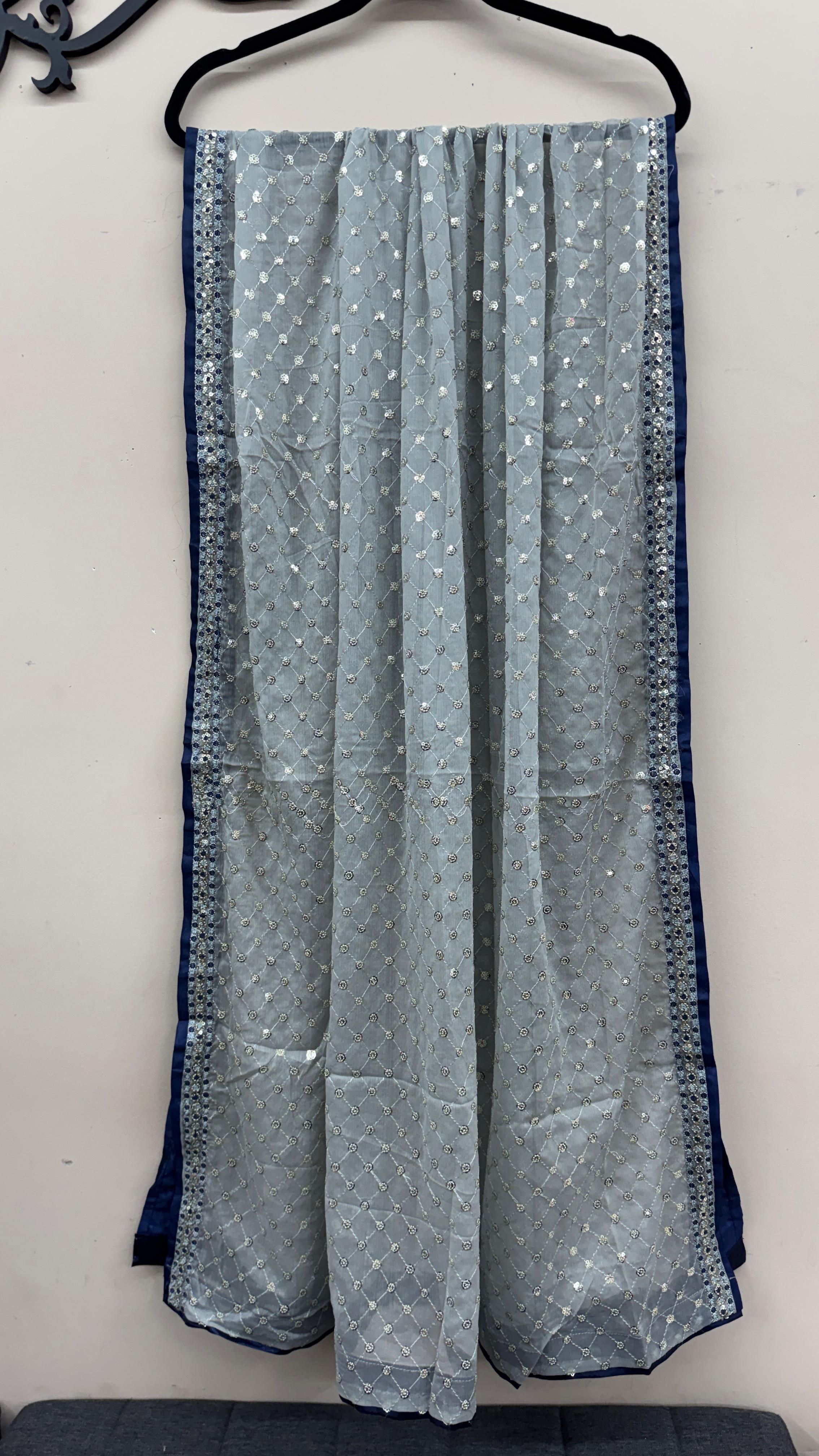 Ice blue Pakistani Eid dress with full sequined dupatta