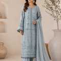 Ice blue chiffon embroidered Pakistani 3 piece suit Canada