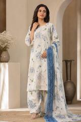 Ivory Blue Chiken Kari Embroidered Lawn 3 Piece wear
