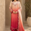 Ivory and blush pink embroidered 3 piece Pakistani suit with deep red dupatta
