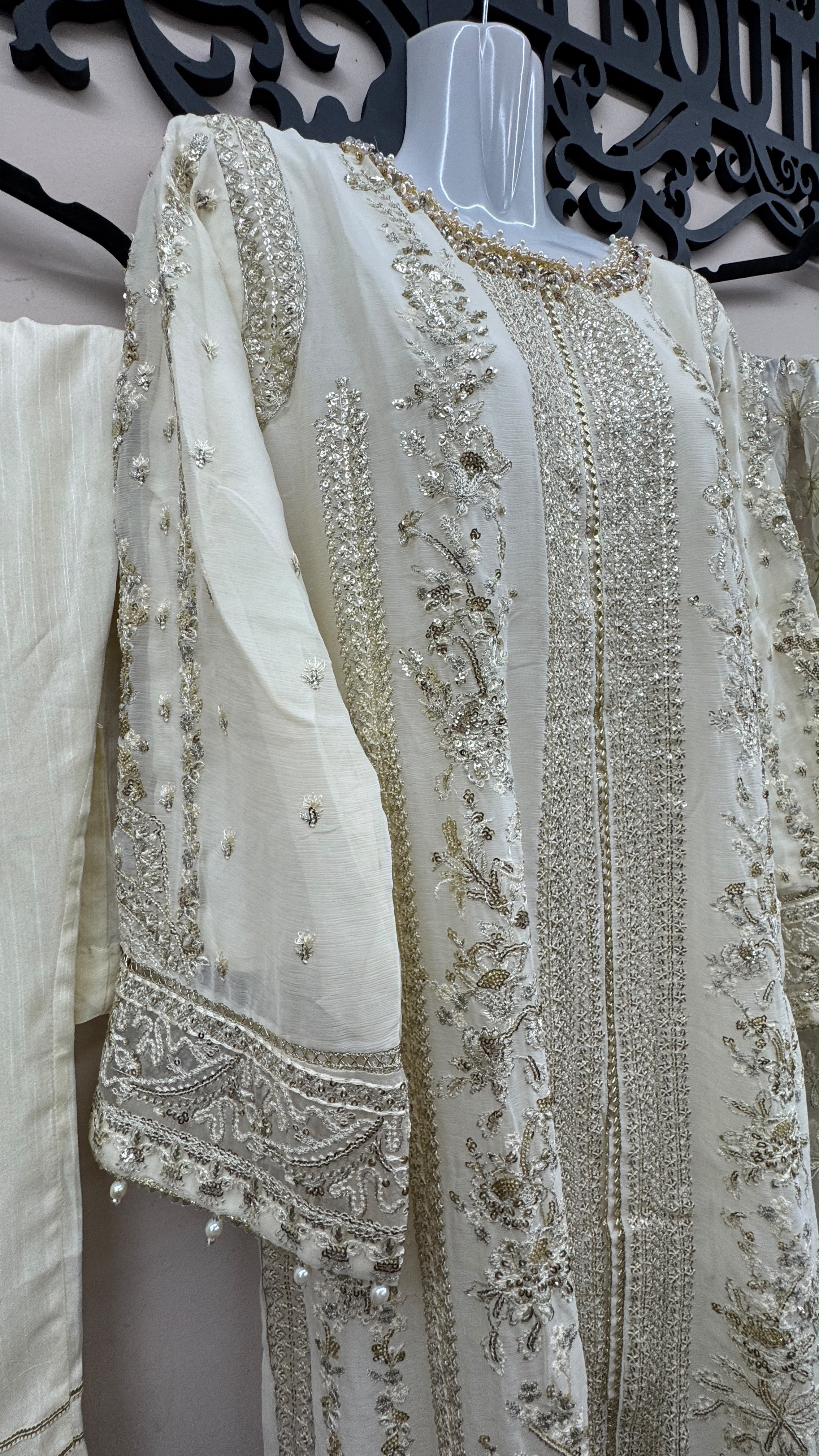 Ivory cream Pakistani wedding suit with embroidered front