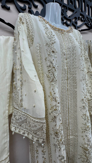 Ivory cream Pakistani wedding suit with embroidered front