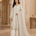 Ivory cream gold embroidered Pakistani 3-piece suit in Canada