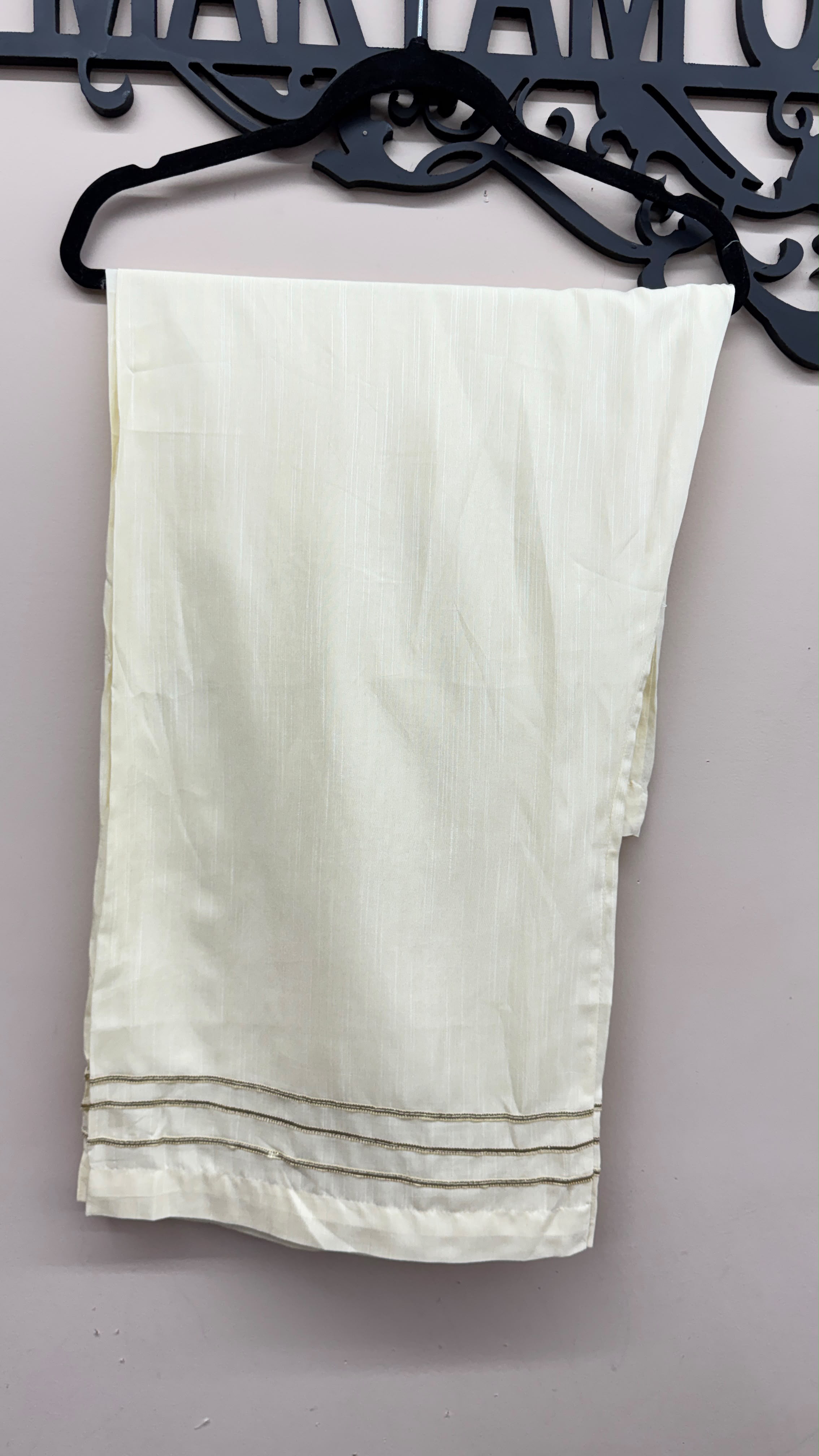 Ivory wide chiffon trousers with embroidered detailing