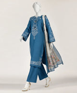 J. Blue Paste Printed Lawn Stitched 3-Piece Suit with Printed Chiffon Dupatta