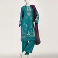 J. Teal Green Lawn Paste Printed 3-Piece Stitched Suit