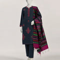 J. Dark Blue Jacquard Embroidered 3-Piece Stitched Suit with Dupatta