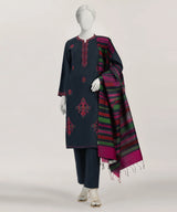 J. Dark Blue Jacquard Embroidered 3-Piece Stitched Suit with Dupatta
