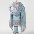 J. Blue Viscose Embroidered 3 Piece Stitched Suit