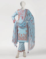 J. Blue Viscose Embroidered 3 Piece Stitched Suit