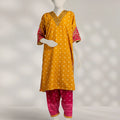 J. Yellow Raw Silk Embroidered 2 Piece Stitched Suit | Kaftan Shirt & Shalwar