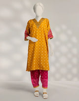 J. Yellow Raw Silk Embroidered 2 Piece Stitched Suit | Kaftan Shirt & Shalwar