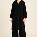 2-Piece Jet Black Palazzo Suit – Plain Shirt & Wide-Leg Pants | Lining Fabric