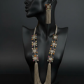 Silver Tone Multi-Color Stone Long Necklace and Earring Set