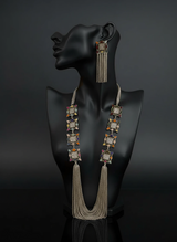 Silver Tone Multi-Color Stone Long Necklace and Earring Set