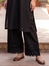 Khaadi black cotton trouser with triangle cutwork hem