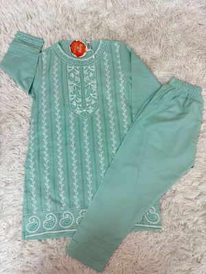 Kids Sky Blue Cotton Embroidered Traditional Pakistani Outfit for Girls in Canada