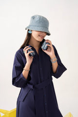 Casual Lite Like a Bird Printed Premium Linen 2 Piece Dress – Urban Indigo Flow Blue