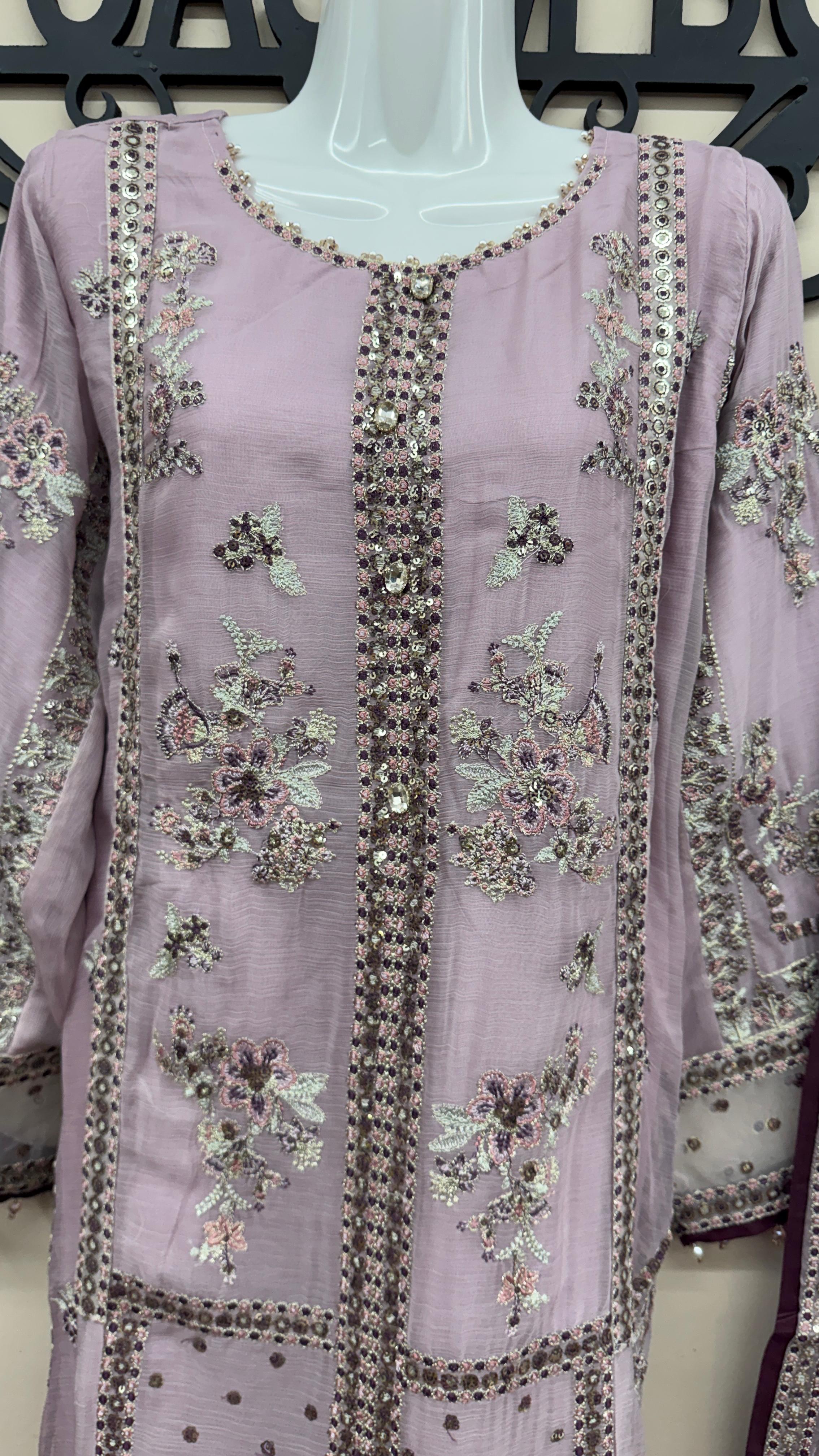 Lavender 3 piece South Asian suit with sequined dupatta