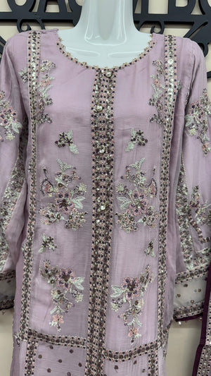 Lavender 3 piece South Asian suit with sequined dupatta