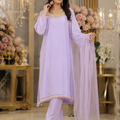 Lavender chiffon handwork Pakistani dress with chiffon dupatta and trousers