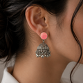 Baby Pink Stone Silver Jhumka Earrings – Traditional Pakistani Jewelry