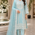 Light Aqua Chiffon Aari Embroidered 3-Piece Pakistani Suit