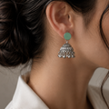Light Green Stone Silver Jhumka Earrings – Traditional Pakistani Jewelry