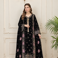 Black Embroidered Velvet Kaftan 3 Piece Suit
