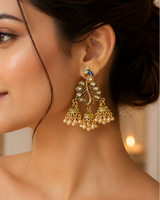 Luxury peacock style golden jhumki earrings for women