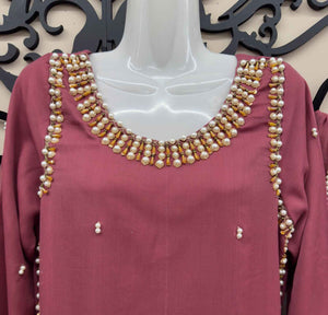 Maryam Qasim Boutique Dusty Pink Chiffon Handwork 3 Piece Dress