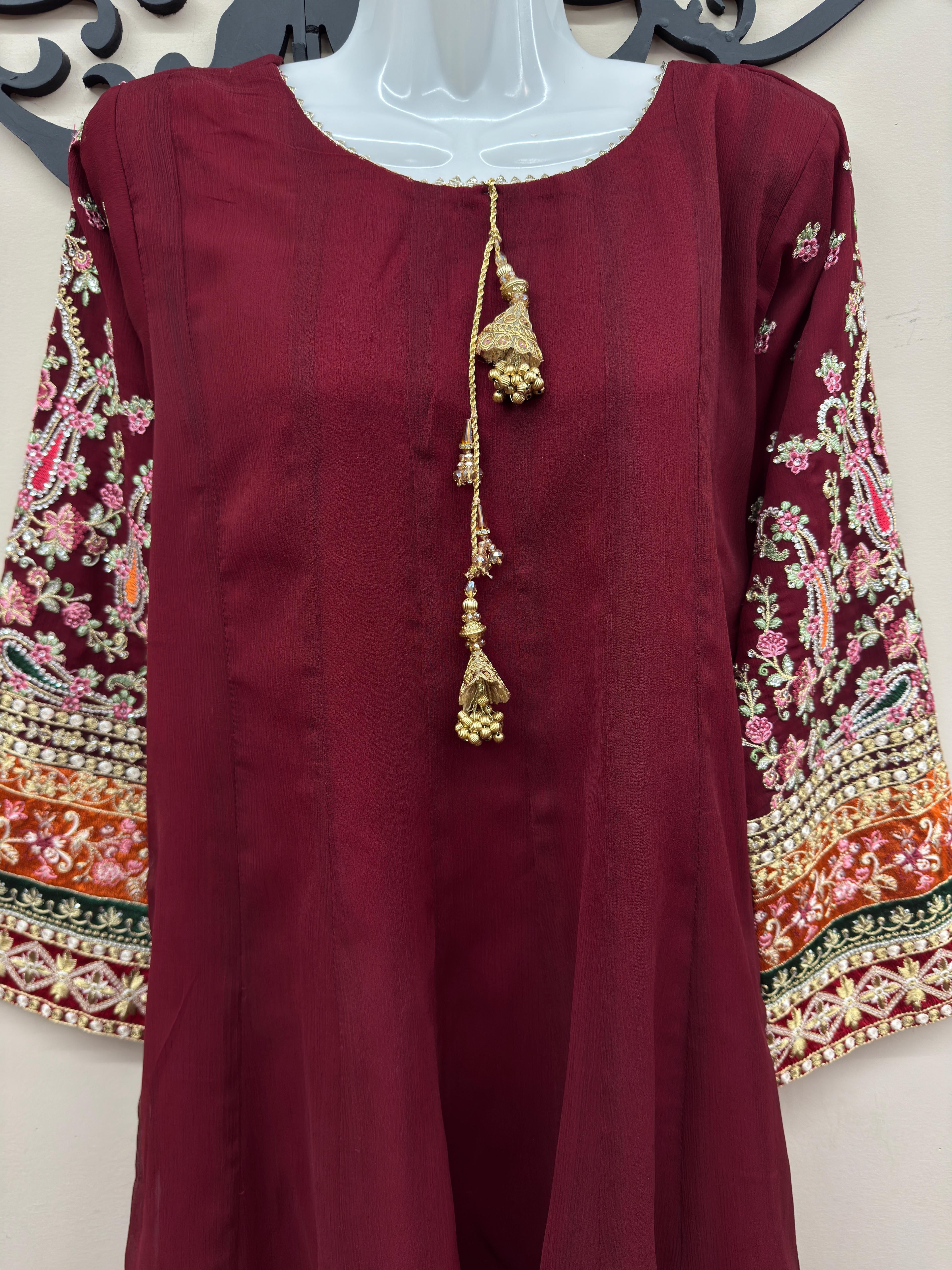 Pakistani chiffon dress 3 piece