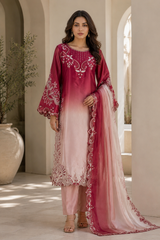 Maroon and blush ombre Pakistani embroidered 3-piece suit