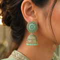 Mint green floral traditional jhumki earrings for women