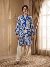 Blue Embroidered Vescos 2-Piece Cord Set with Farshi Shalwar