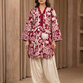 Maroon Embroidered Vescos 2-Piece Cord Set with Farshi Shalwar