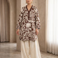 Brown Embroidered Vescos 2-Piece Cord Set with Farshi Shalwar