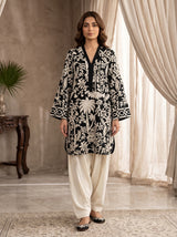 Black Embroidered Vescos 2-Piece Cord Set with Farshi Shalwar